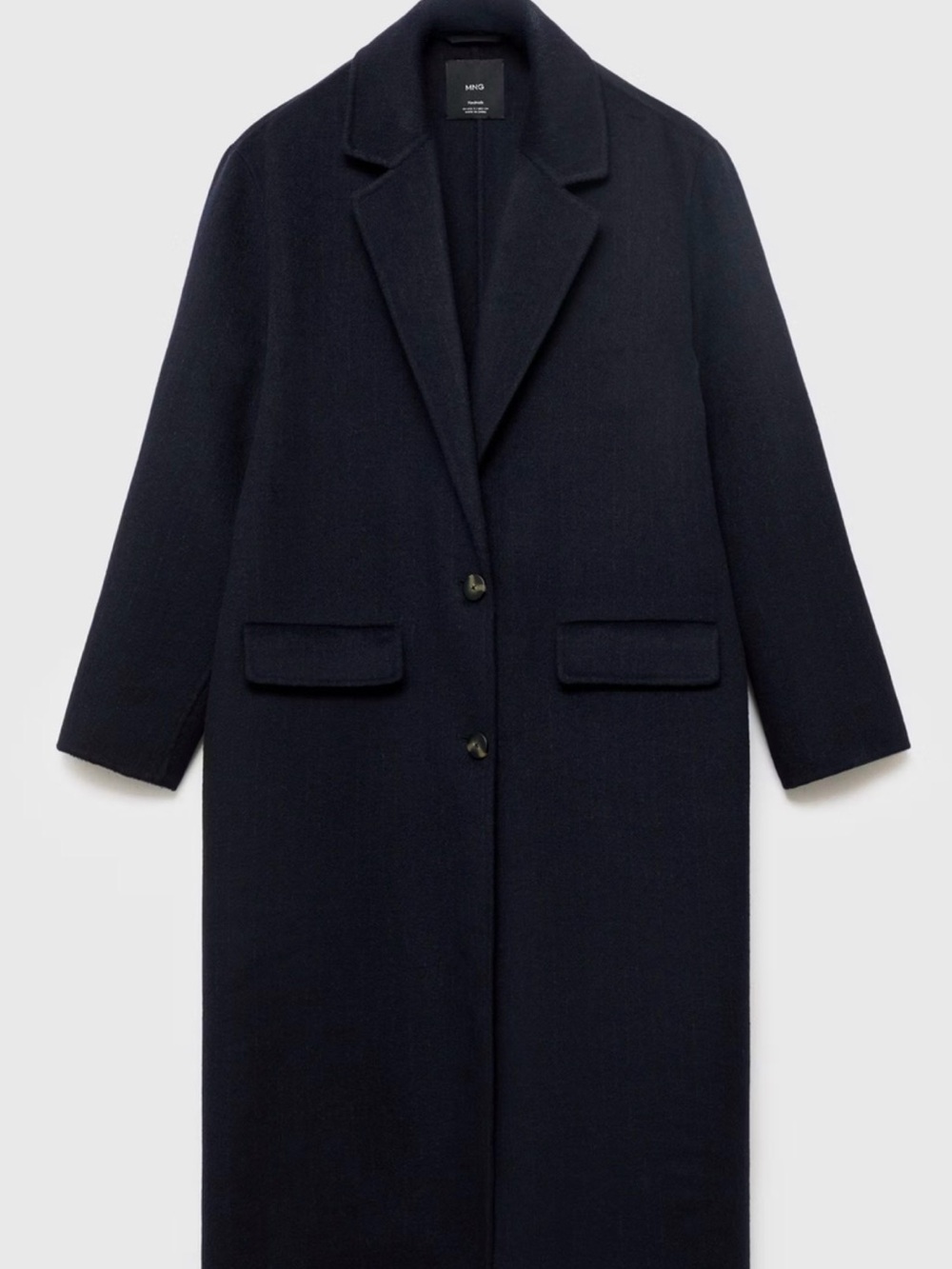 Mango Navy Long Single-Breasted Wool Coat